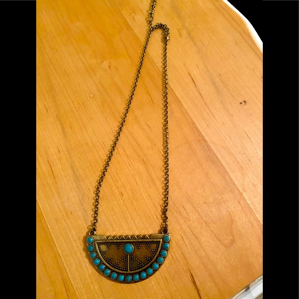 Lucky turquoise bronze gold necklace